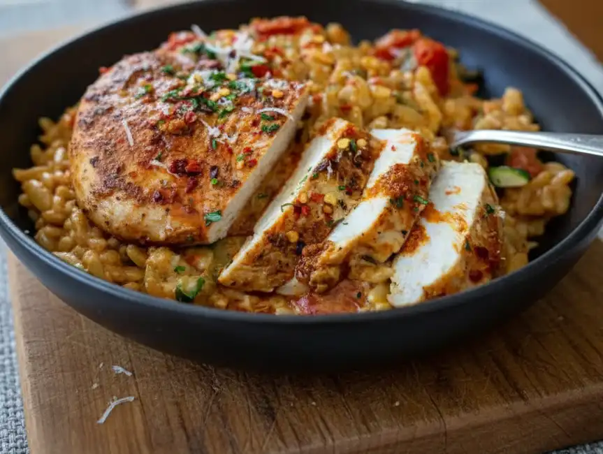 Chicken with Creamy Red Pesto Risoni