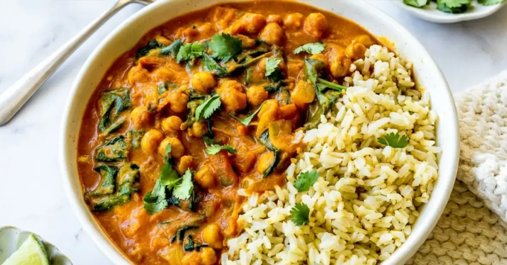 Chickpea curry with spinach