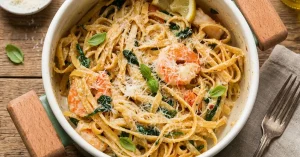 Creamy One-Pot Spinach and Shrimp Pasta