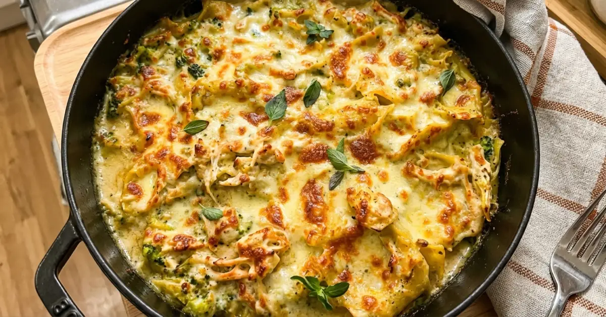 One pan chicken and broccoli lasagne