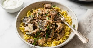 Slow Cooker Beef Stroganoff with Egg Noodles